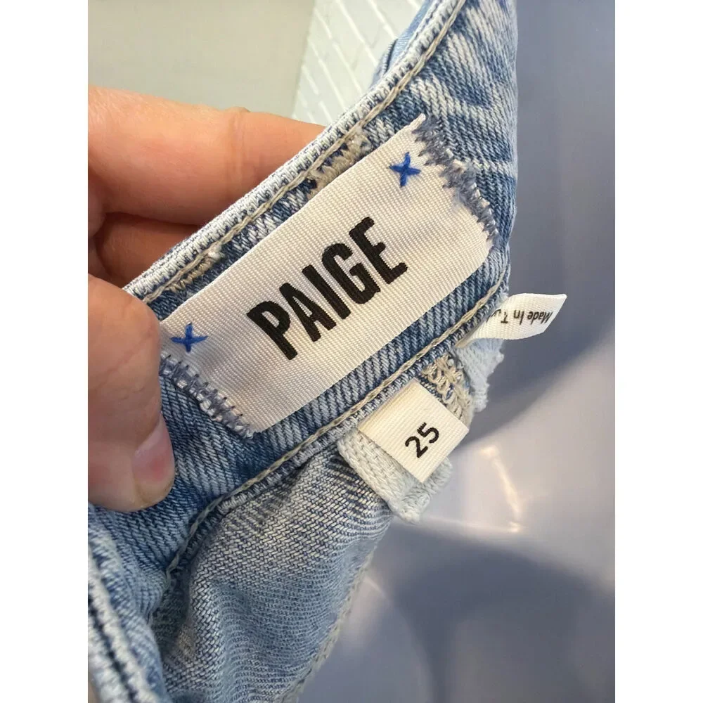 Paige Denim Mini Skirt Light Wash Frayed Hem Size 25